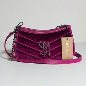 Steve Madden Bzoia Dark Fuschia Velvet Crossbody Festive Handbag NEW